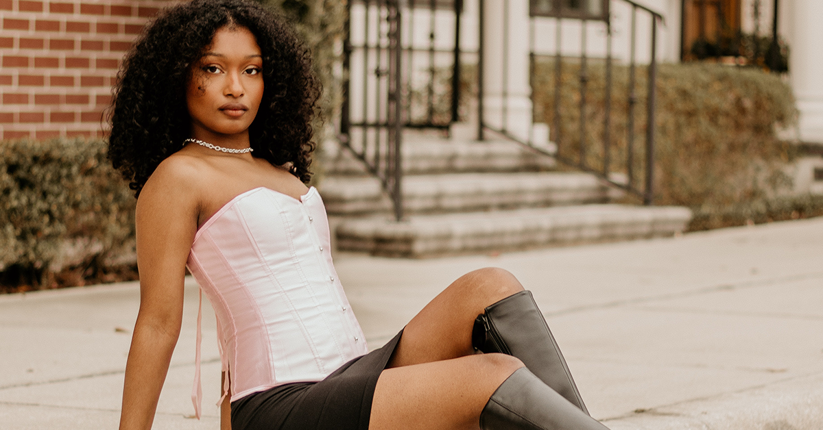 Corset avec jupe noir en cuir bustier - Vue principale