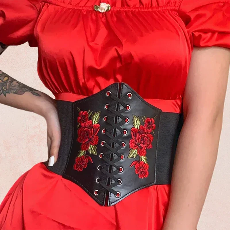 Ceinture Waspie Noire Brodee avec Lacets Ruban - Vue principale