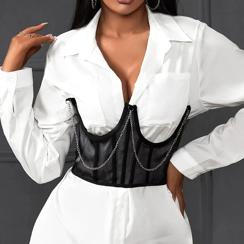 Ceinture Bustier Maille Noir avec Baleines - Vue principale