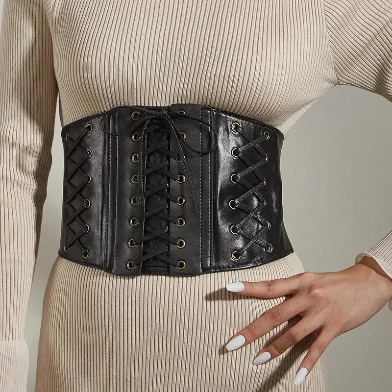 Ceinture Simili-Cuir Noir avec Lacets - Vue principale