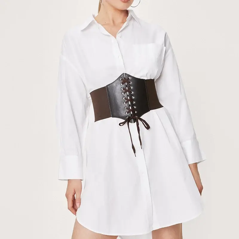 Ceinture corset marron en similicuir