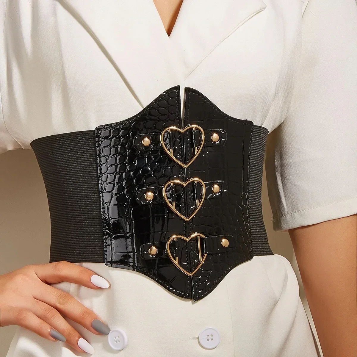 Ceinture Cuir Noir Effet Crocodile - Vue principale