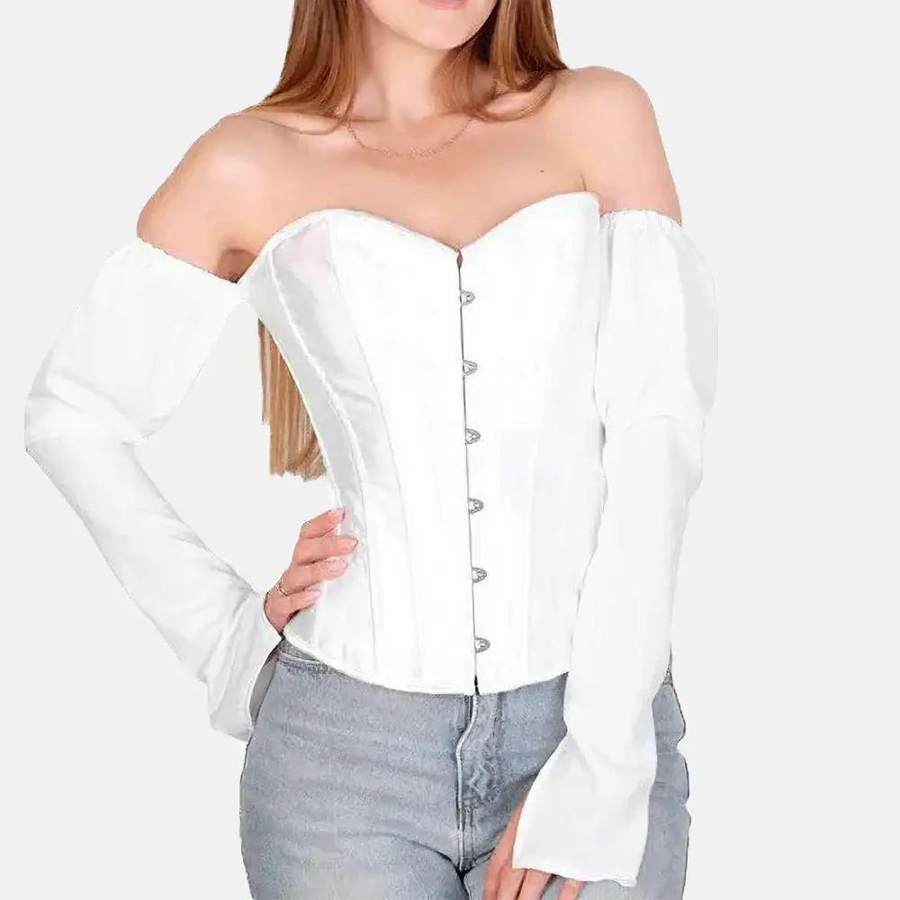 Corset Bustier Ceremonie Blanc Brocart Col Carre Sans Bretelles