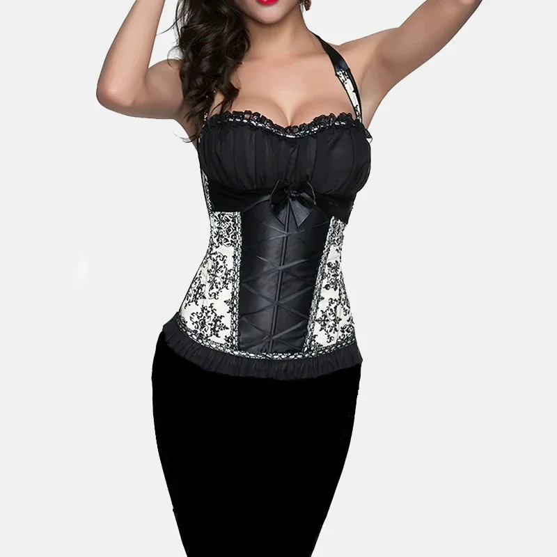Corset Dentelle Noir Creme avec Bretelles - Vue principale
