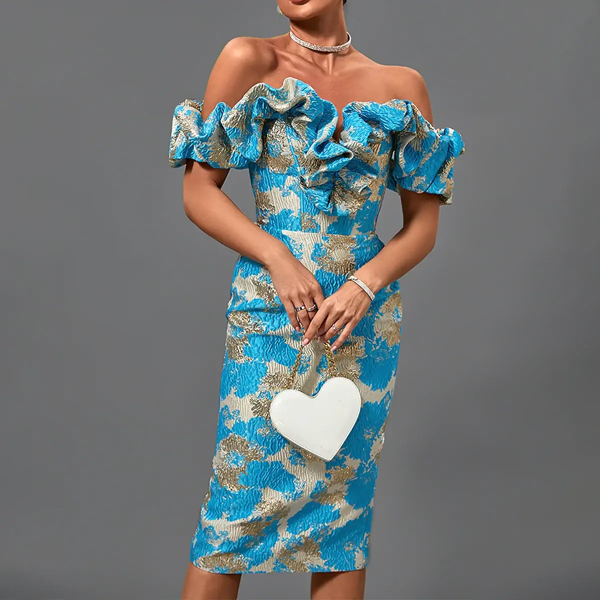 Robe corset cocktail multicolore à encolure bateau