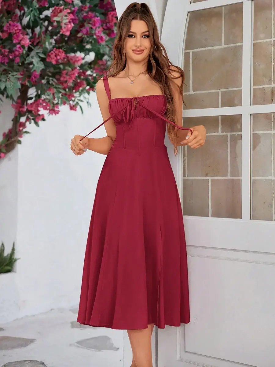 Robe Corset Rouge Lacets Devant Courte