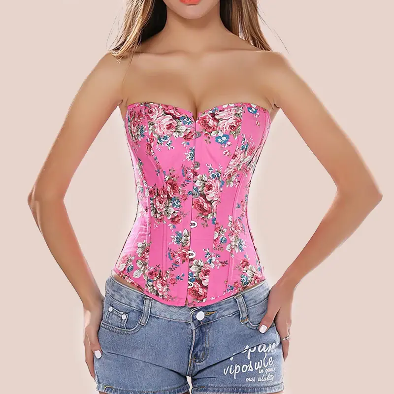 Corset Rose Fleur Satin Bretelles Spaghetti Dos Nu