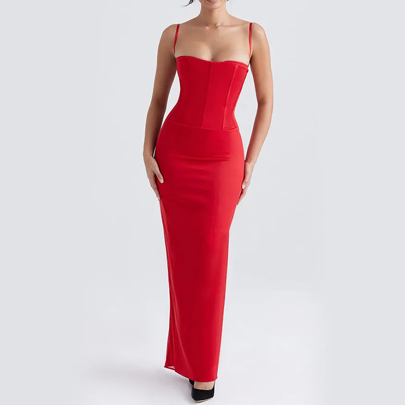 Robe Corset Longue Rouge
